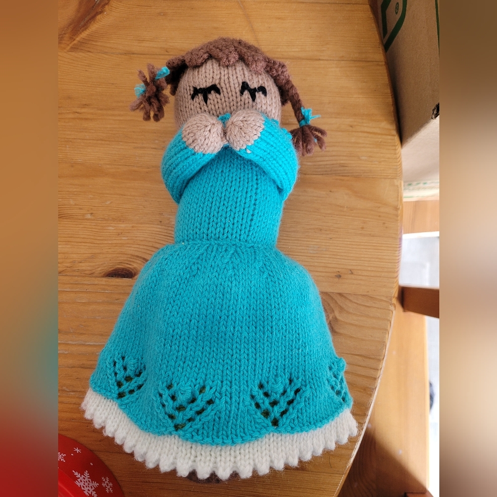 handmade, knitted topsy-turvy doll